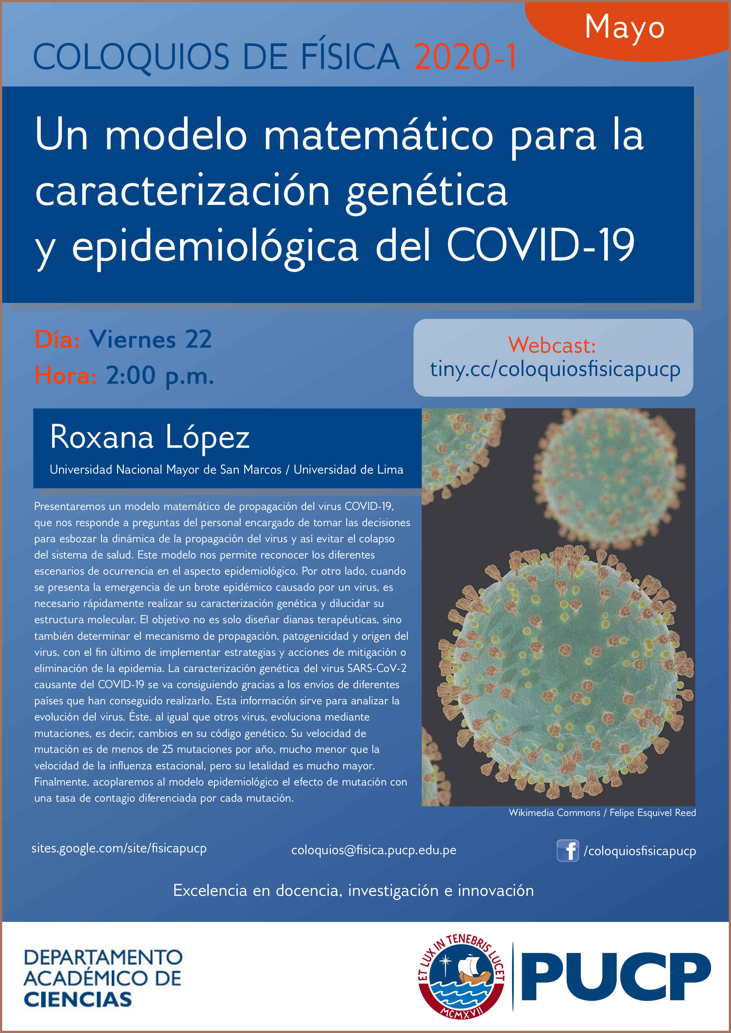 Coloquio de Física del viernes : Un modelo matemático para la  caracterización genética y epidemiológica del COVID-19 - Roxana López -  Departamento Académico de Ciencias PUCPDepartamento Académico de Ciencias  PUCP