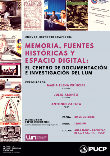 CONFERENCIA  «Memoria, Fuentes Históricas y Espacio Digital: El Centro de Documentación e Investigación del LUM»