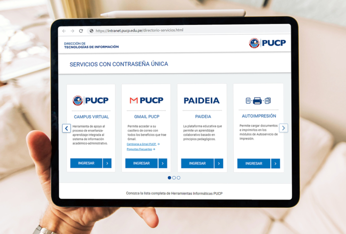 Nueva y mejor interfaz en la página de servicios PUCP con contraseña única