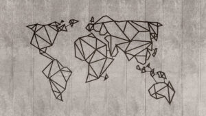 Imagen en blanco y negro de un mapa mundi