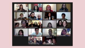 Imagen de Zoom donde los rostros de los becados se ven en sus pantallas