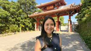 Astrid Flores en evento sobre personas con discapcidad en Okinawa, Japón.